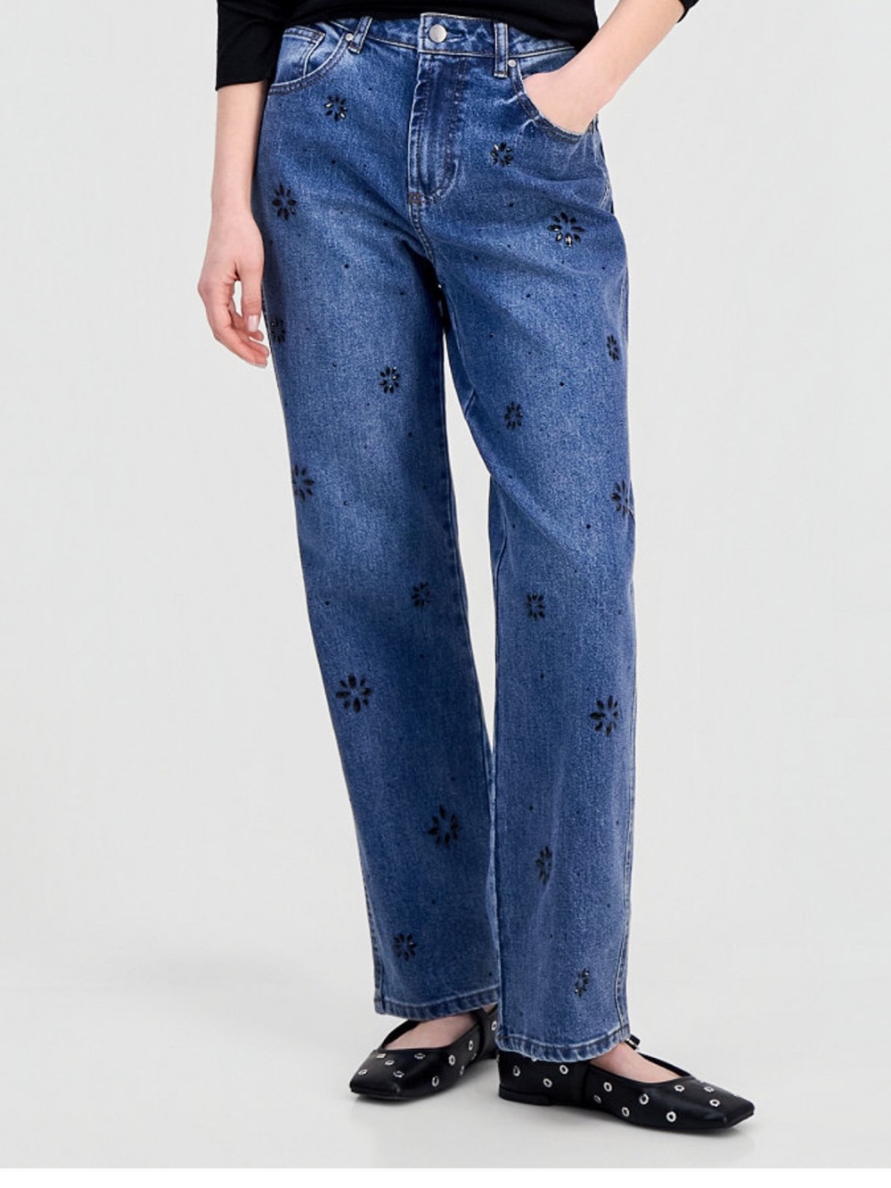 Women's Straight-Leg Floral  embellished Denim Jeans - Size 26